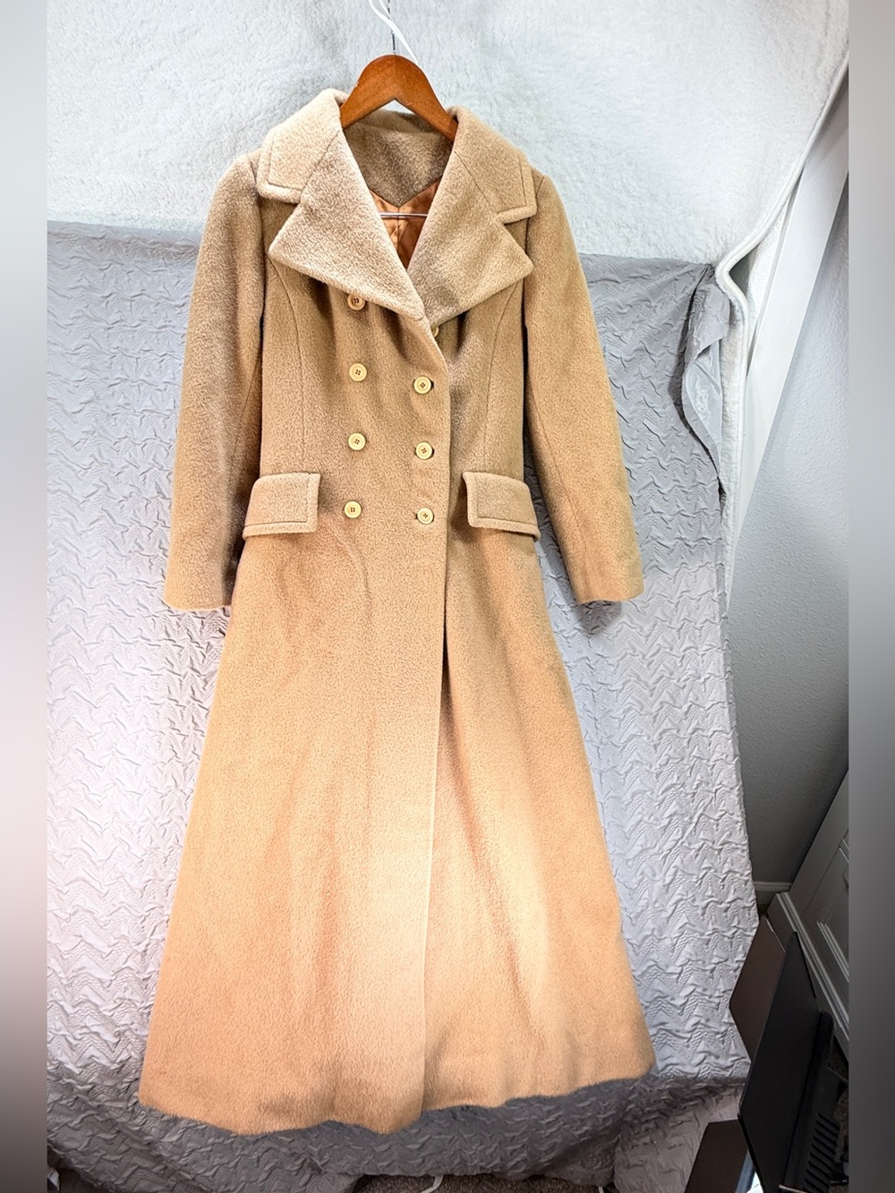 Vintage Worumbo 100 Pure Wool Maxi Coat Union Made Camel Womens Small - Picture 12 of 13